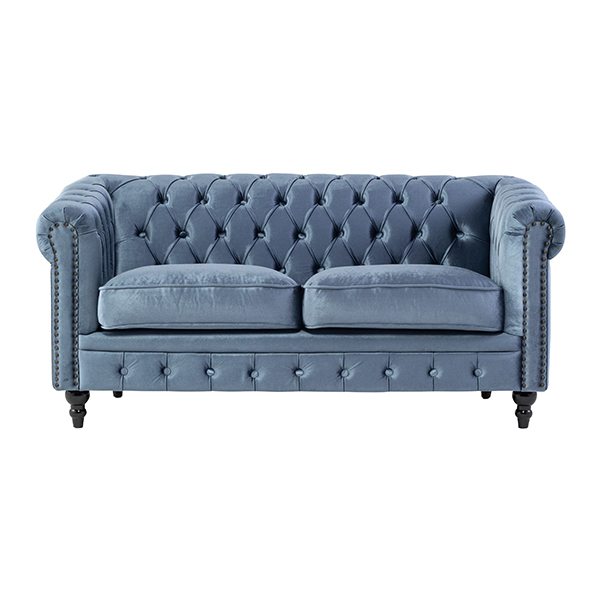 ブルーベルベットコンパクトチェスターフィールド2.5シーターソファ　VINCENT