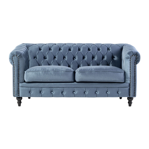 ブルーベルベットコンパクトチェスターフィールド2.5シーターソファ　VINCENT