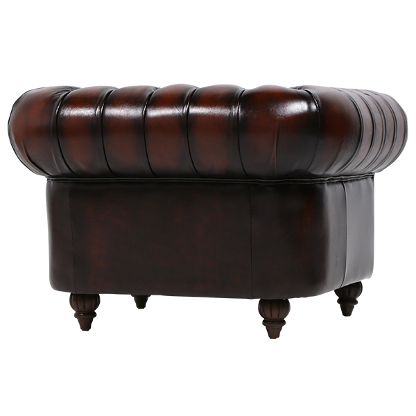ウォッシュオフブラウンレザーチェスターフィールドシングルソファ