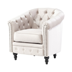 パールホワイトベルベットコンパクトチェスターフィールドラウンジシングルソファ　VINCENT