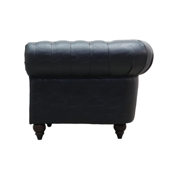 オールドブラックPUレザーチェスターフィールドシングルソファ CLUBMAN