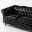 ブラックPUレザー&シルバーカラースタッズコンパクトチェスターフィールド2.5シーターソファ