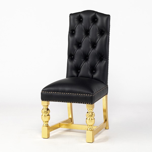 ブラックPUレザーチェスターフィールドハイバックダイニングチェア