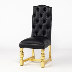 ブラックPUレザーチェスターフィールドハイバックダイニングチェア