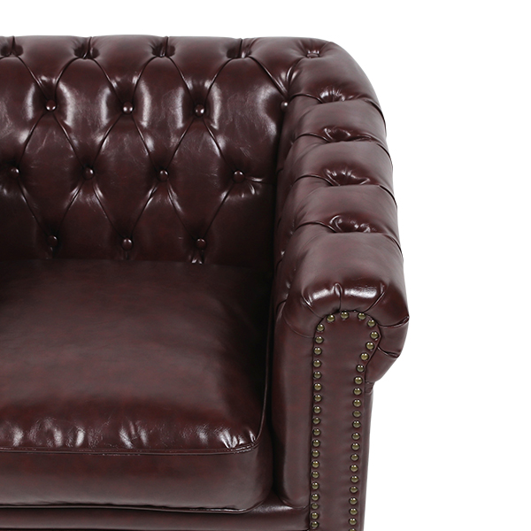 ダークブラウンPUレザーコンパクトチェスターフィールド2シーター