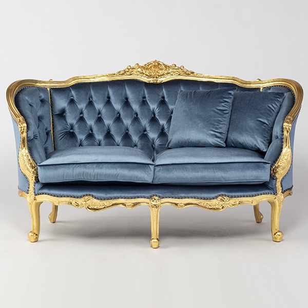ロココラグジュアリー2シーターソファ　ギルディングゴールド x ブルーベルベット