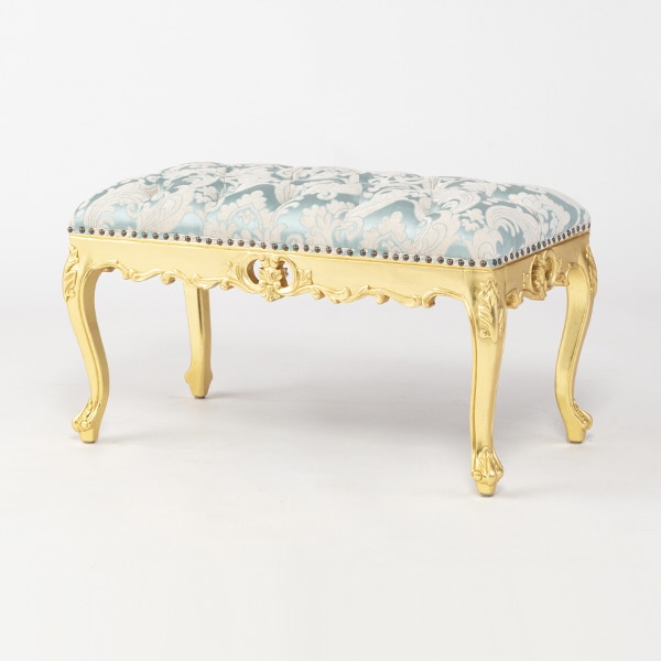 ロココ調スツール　ギルディングゴールド x ダマスク柄