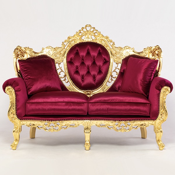 ロココハイグレード2シーターソファ　ギルディングゴールド x ルビーレッド