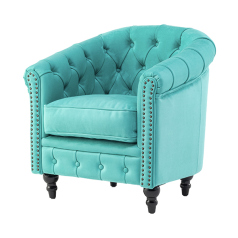 ターコイズブルーベルベットコンパクトチェスターフィールドラウンジシングルソファ　VINCENT