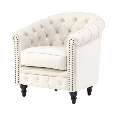 オフホワイトベルベットコンパクトチェスターフィールドラウンジシングルソファ　VINCENT