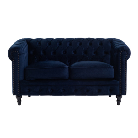 ネイビーブルーベルベットコンパクトチェスターフィールド2シーターソファ　VINCENT