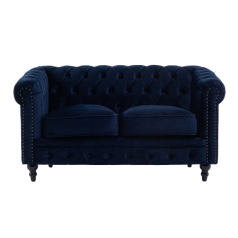 ネイビーブルーベルベットコンパクトチェスターフィールド2シーターソファ　VINCENT