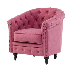 ローズピンクヴィンテージレザー調コンパクトチェスターフィールドラウンジシングルソファ　VINCENT