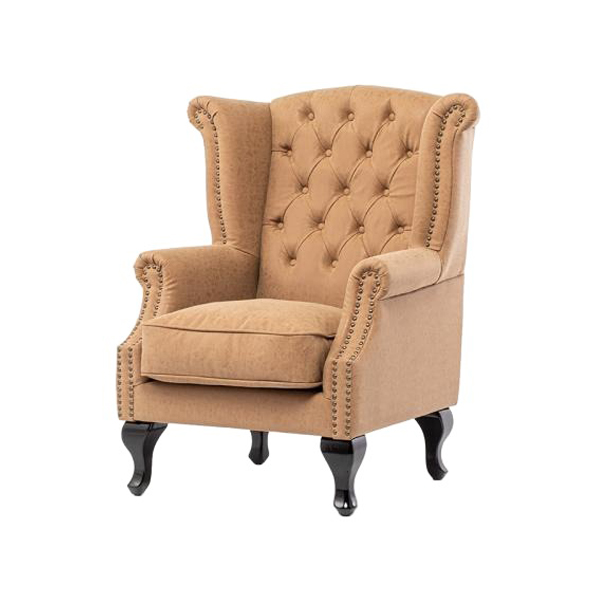 キャメルPUレザーチェスターフィールドウイングバックシングルソファ(アームチェア)