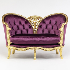 ロココハイグレード2シーターソファ　ギルディングゴールド x パープルベルベット