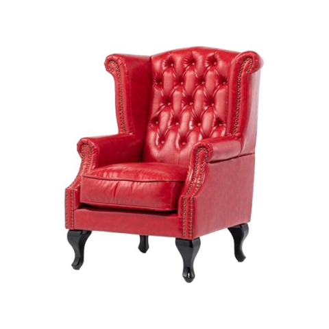 レッドPUレザーチェスターフィールドウイングバックシングルソファ(アームチェア)