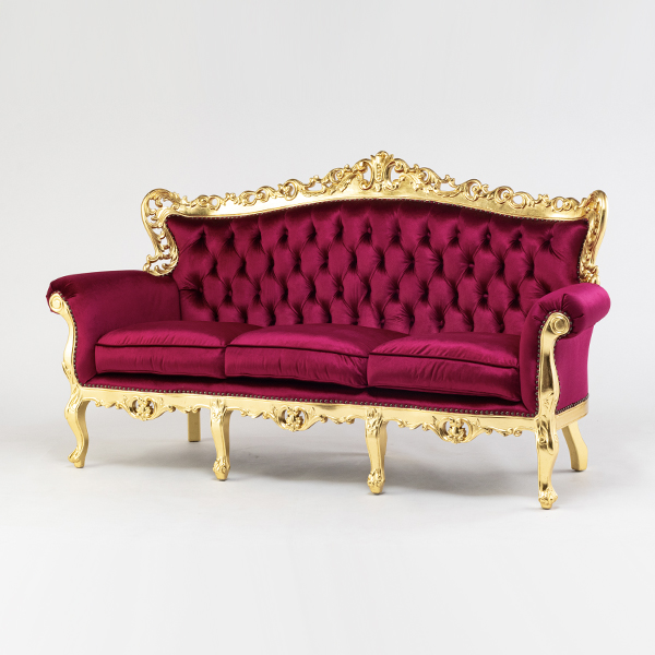 ロココ調3シーターソファ　ギルディングゴールド x ルビーレッド　Symphony(シンフォニー)