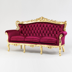 ロココ調3シーターソファ　ギルディングゴールド x ルビーレッド　Symphony(シンフォニー)