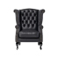 オールドブラックPUレザーチェスターフィールドウイングバックシングルソファ(アームチェア)