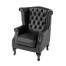 オールドブラックPUレザーチェスターフィールドウイングバックシングルソファ(アームチェア)
