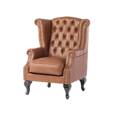 ブラウンPUレザーチェスターフィールドウイングバックシングルソファ(アームチェア)