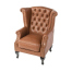 ブラウンPUレザーチェスターフィールドウイングバックシングルソファ(アームチェア)
