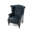 ネイビーブルーPUレザーチェスターフィールドウイングバックシングルソファ(アームチェア)