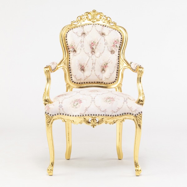 ロココ調アームチェア　ギルディングゴールド x フラワーファブリック
