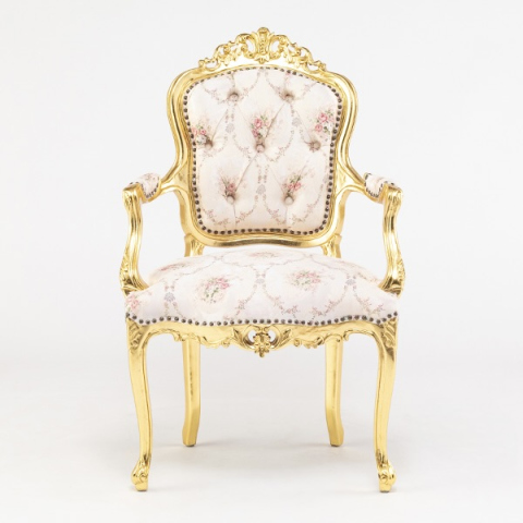 ロココ調アームチェア　ギルディングゴールド x フラワーファブリック