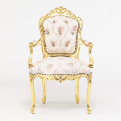 ロココ調アームチェア　ギルディングゴールド x フラワーファブリック