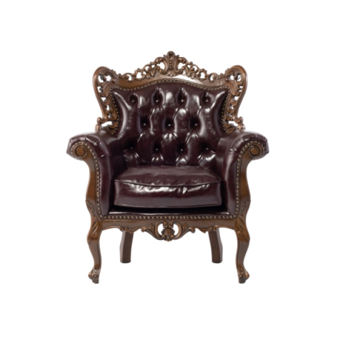 ロココ調シングルソファ　ブラウン x ブラウンPU　Symphony(シンフォニー)