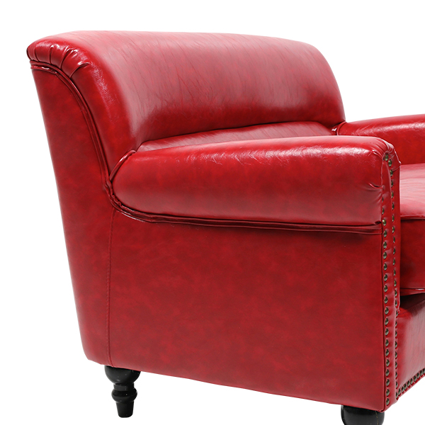 レッドPUレザーヴィンテージスタイル2シーターソファ VINCENT