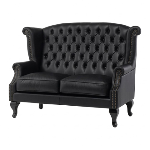 ブラックPUレザーチェスターフィールドウイングバックソファ