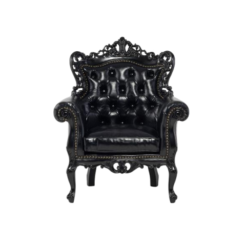 ロココ調シングルソファ　ブラック x ブラックPU　Symphony(シンフォニー)