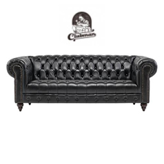 ブラックリアルレザーチェスターフィールド3シーターソファ　CLUBMAN(クラブマン)
