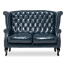 ネイビーPUレザーチェスターフィールドウイングバックソファ