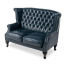 ネイビーPUレザーチェスターフィールドウイングバックソファ