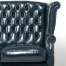 ネイビーPUレザーチェスターフィールドウイングバックソファ