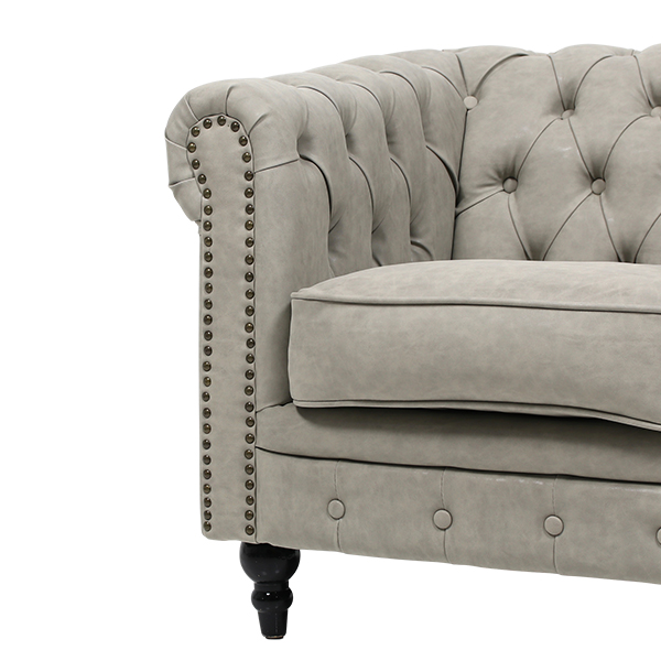 VINCENT PUレザーコンパクトチェスターフィールドシングルソファ ①