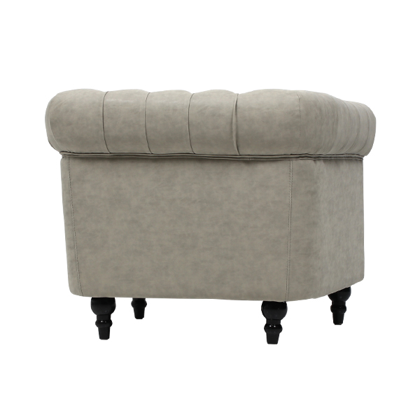 ライトグレーPUレザーコンパクトチェスターフィールドシングルソファ