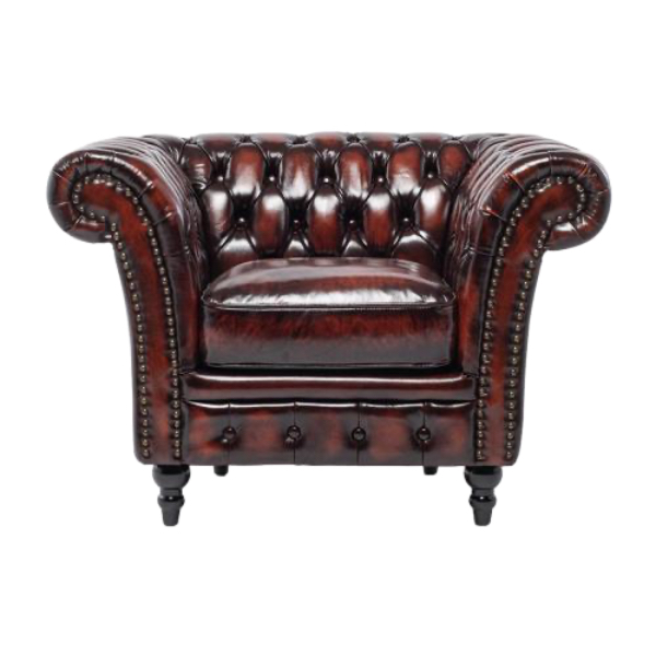 ウォッシュオフブラウンレザーチェスターフィールドシングルソファ　VINCENT(ヴィンセント)