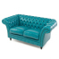 ターコイズブルーPUレザーチェスターフィールド2シーターソファ　VINCENT(ヴィンセント)