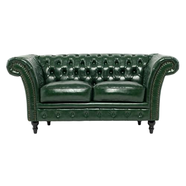 グリーンPUレザーチェスターフィールド2シーターソファ　VINCENT(ヴィンセント)