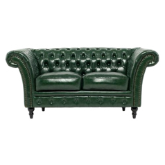 グリーンPUレザーチェスターフィールド2シーターソファ　VINCENT(ヴィンセント)
