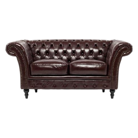 ブラウンPUレザーチェスターフィールド2シーターソファ　VINCENT(ヴィンセント)