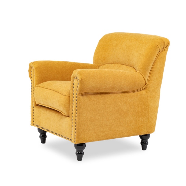 イエローファブリックヴィンテージスタイルシングルソファ(アーム