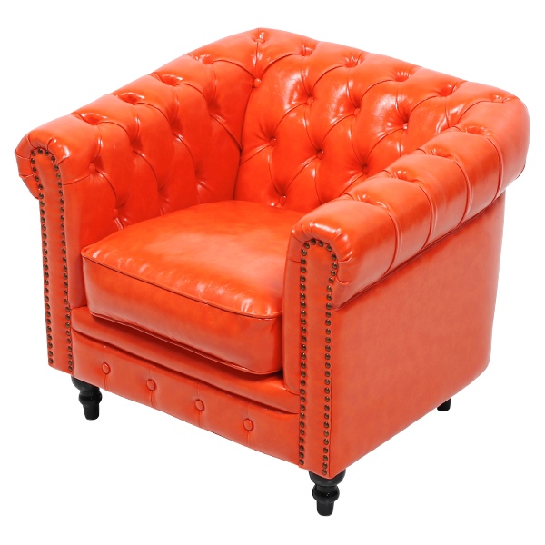 キャロットオレンジPUレザーコンパクトチェスターフィールドシングル