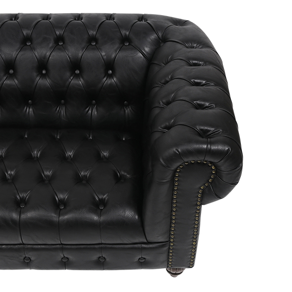 オールドブラックPUレザーチェスターフィールド1.5シーターソファ