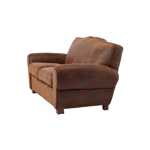 ヴィンテージレザー調ファブリックフレンチクラブソファ(ムスタッシュ