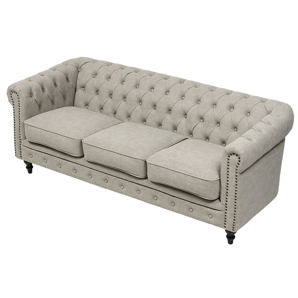 VINCENT ライトグレーPUレザーコンパクトチェスターフィールド3